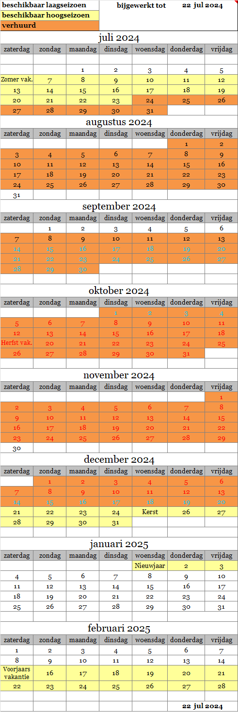 Verhuurkalender De Baander